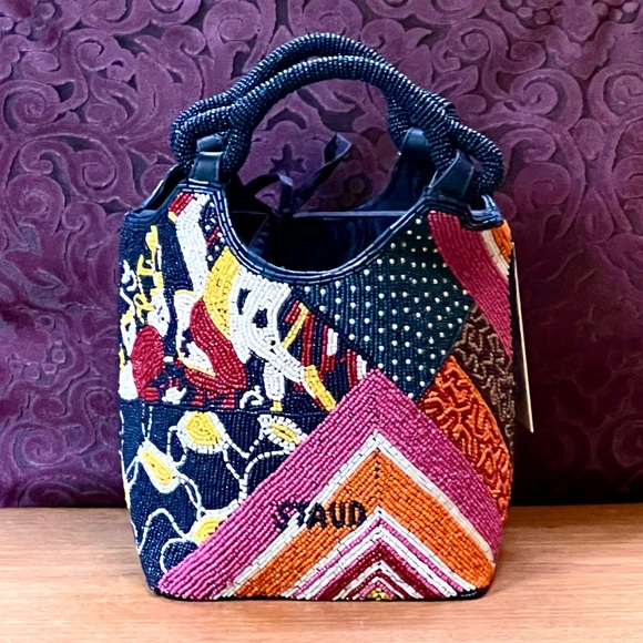 🌺🎉HP🎉🌺 NWT Staud Beaded Cote Bag Patchwork Foulard 🌟Rare Find🌟 - Picture 3 of 16